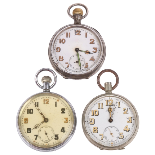 2075 - 3 Second World War Period open-face keyless pocket watches, including GSTP and silver examples, not ... 