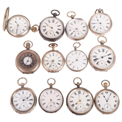 2077 - A quantity of silver-cased pocket watches, including half and full hunter examples (12)