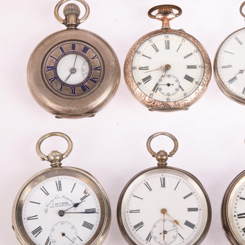 2077 - A quantity of silver-cased pocket watches, including half and full hunter examples (12)