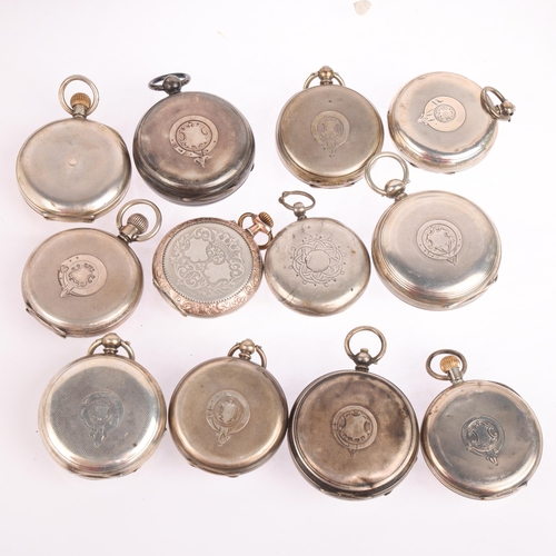 2077 - A quantity of silver-cased pocket watches, including half and full hunter examples (12)