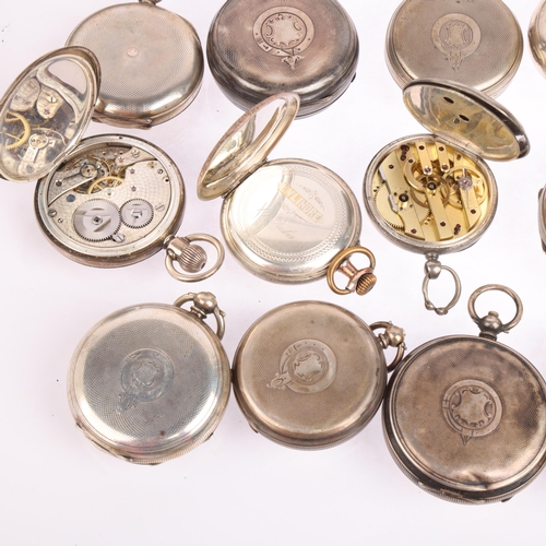 2077 - A quantity of silver-cased pocket watches, including half and full hunter examples (12)