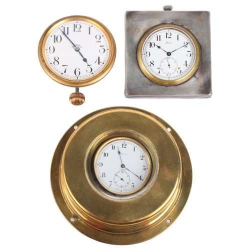 2082 - 3 early 20th century timepieces, including silver-fronted lever example, width 7.5cm (3)