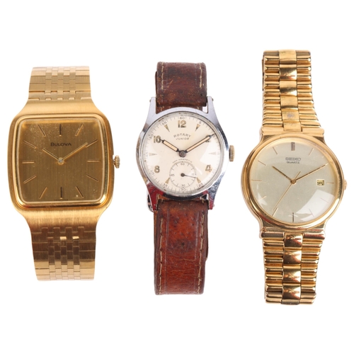 2083 - 3 wristwatches, comprising Rotary Junior, gold plated Bulova, and Seiko quartz, all working order (3... 