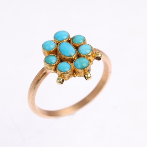 An Antique turquoise cluster ring, set with round and oval cabochon ...