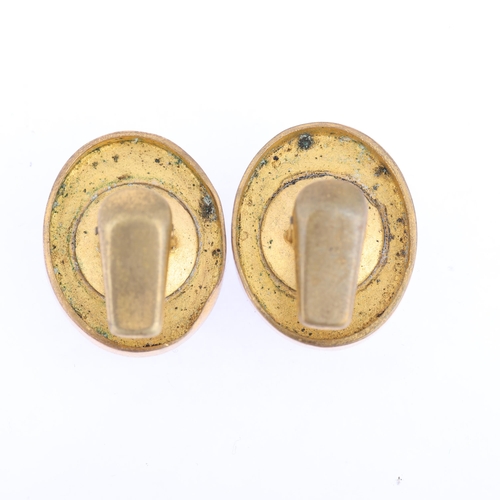 2103 - A pair of Antique French Masquerade dress studs, maker HR BTF, oval panels with hand painted enamel,... 