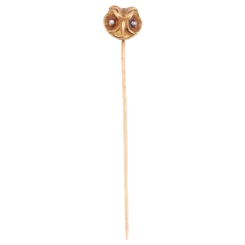 2104 - ATTRIBUTED TO PAUL ROBIN - a French 18ct gold diamond owl mask stickpin, circa 1880, modelled as an ... 