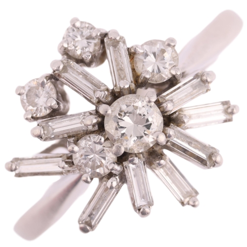 2105 - KUTCHINSKY - a diamond snowflake cluster ring, set with modern round brilliant and baguette-cut diam... 