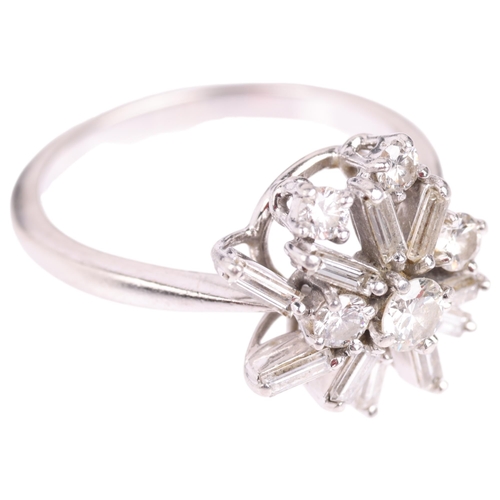 2105 - KUTCHINSKY - a diamond snowflake cluster ring, set with modern round brilliant and baguette-cut diam... 