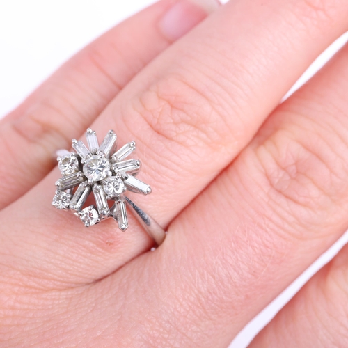 2105 - KUTCHINSKY - a diamond snowflake cluster ring, set with modern round brilliant and baguette-cut diam... 