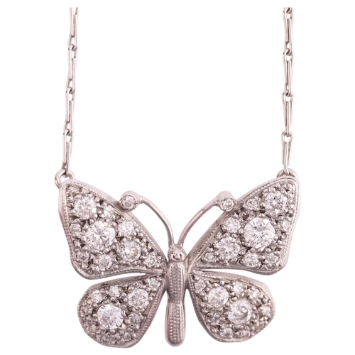 2119 - An 18ct white gold diamond butterfly pendant necklace, by Peter Farrow, pave set with modern round b... 