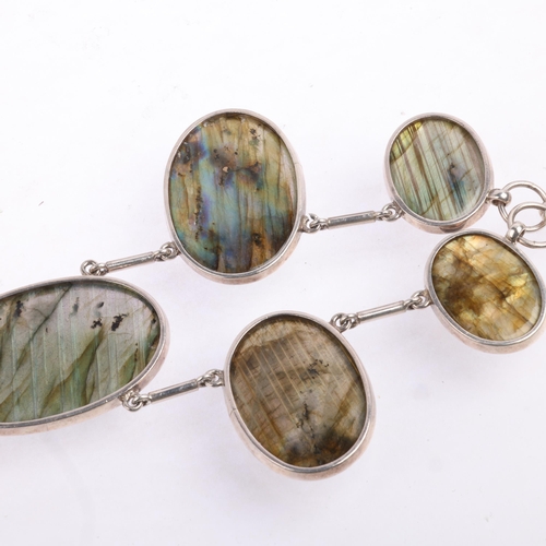 2526 - A large sterling silver labradorite panel necklace, set with graduated oval cabochon labradorite, la... 