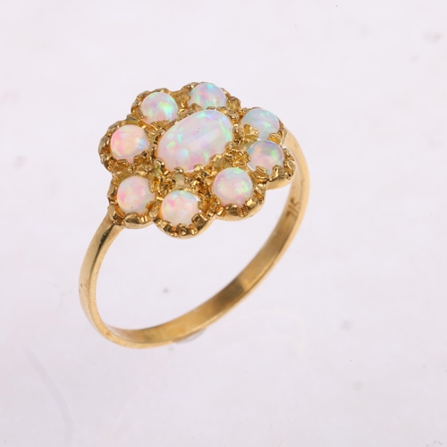 2528 - A modern silver-gilt synthetic opal cluster ring, in the Victorian style, setting height 13.5mm, siz... 