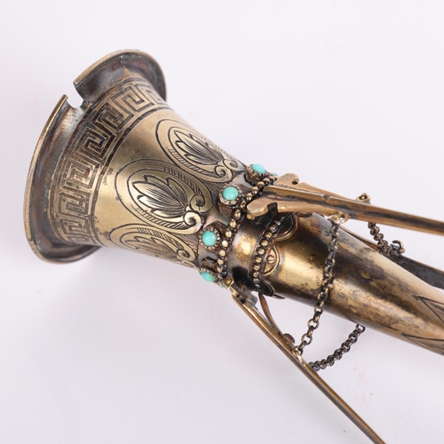 2651 - A Victorian silver-gilt posy holder, William & George Neal, London 1864, trumpet form with chased Gr... 