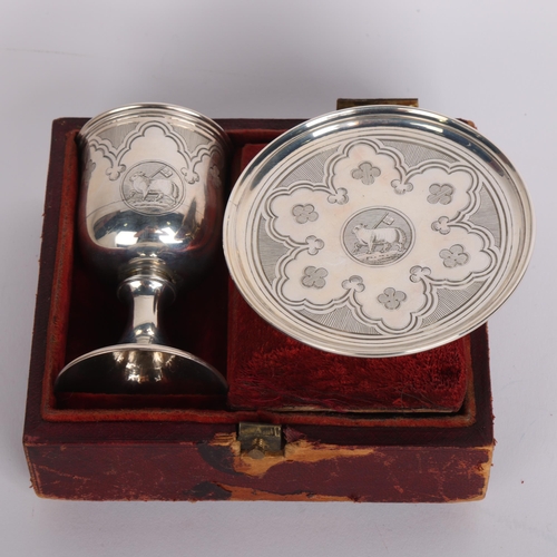 2663 - A cased Victorian silver 3-piece travelling communion set, Edward & John Barnard, London 1858, compr... 