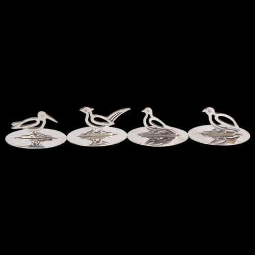 2668 - A cased set of 4 Art Deco George VI Scottish silver game bird menu card holders, Brook & Son, Edinbu... 