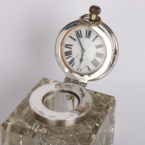 2669 - A large Edwardian novelty silver-mounted glass Goliath pocket watch inkwell, John Grinsell & Co, Lon... 