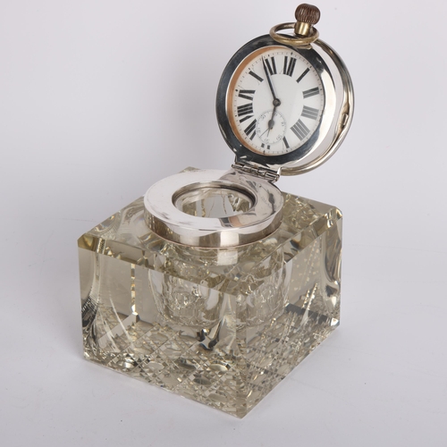 2669 - A large Edwardian novelty silver-mounted glass Goliath pocket watch inkwell, John Grinsell & Co, Lon... 