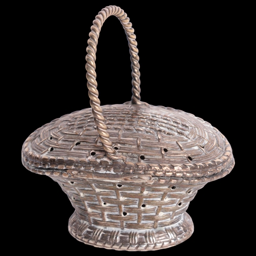 2682 - An American novelty sterling silver wicker basket pomander, Simons Brothers, Philadelphia, model no.... 