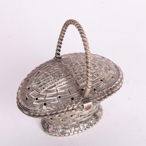 2682 - An American novelty sterling silver wicker basket pomander, Simons Brothers, Philadelphia, model no.... 