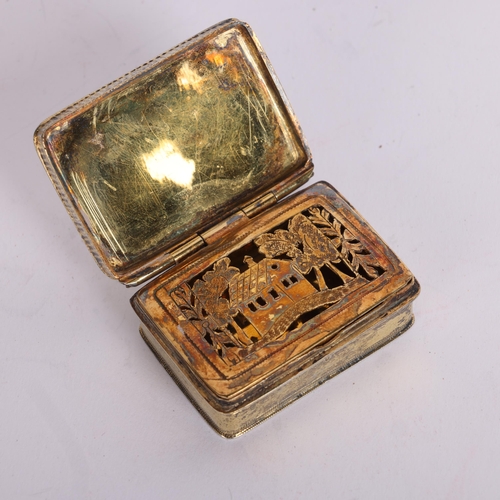 2683 - An Antique Continental silver-gilt 'House' vinaigrette, circa 1850, rectangular form with bright-cut... 