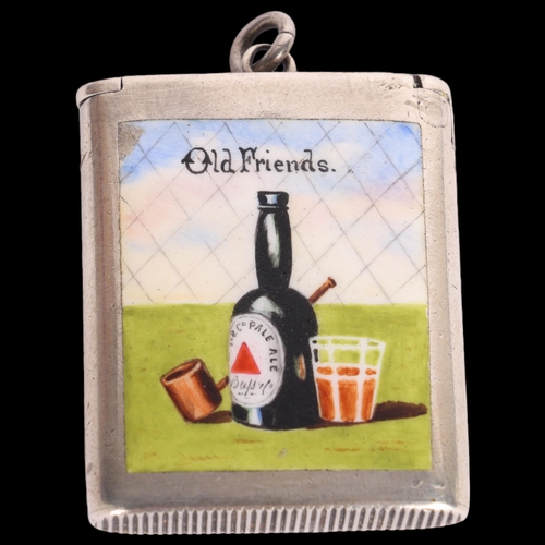 2685 - A late Victorian novelty silver and enamel 'Old Friends' Vesta case, George Unite, Birmingham 1894, ... 