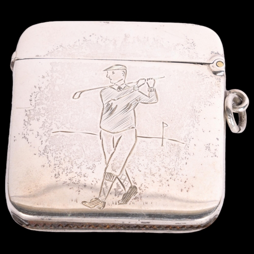 2686 - An Art Deco George V novelty silver 'Golfer' Vesta case, Deakin & Francis, Birmingham 1912, 5cm x 4.... 