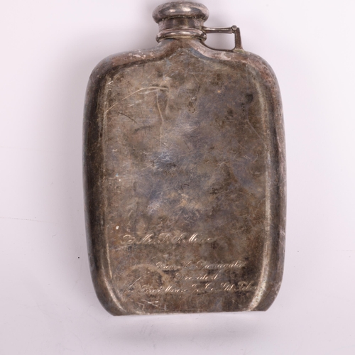 2689 - A large Japanese 950 silver curved hip flask, Miyakatsu & Co, with bayonet cap, 15cm x 10cm, 6.9oz