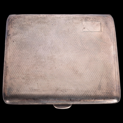 2693 - An Art Deco George V silver cigarette case, Smith & Bartlam, Birmingham 1933, square form with allov... 