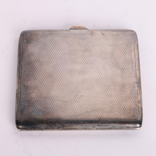 2693 - An Art Deco George V silver cigarette case, Smith & Bartlam, Birmingham 1933, square form with allov... 