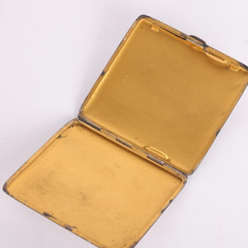 2693 - An Art Deco George V silver cigarette case, Smith & Bartlam, Birmingham 1933, square form with allov... 