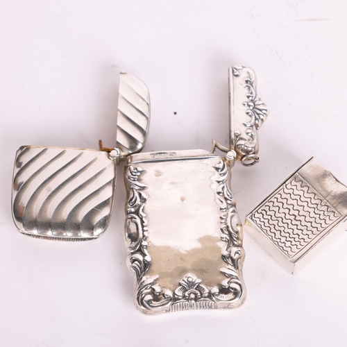 2703 - 3 Antique silver Vesta cases, including large American example, 7cm x 4cm (3)