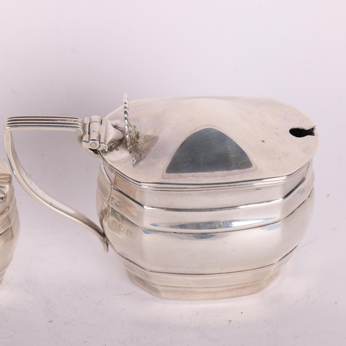 2714 - A George V silver 3-piece cruet set, S Blanckensee & Son Ltd, Birmingham 1919, comprising mustard po... 