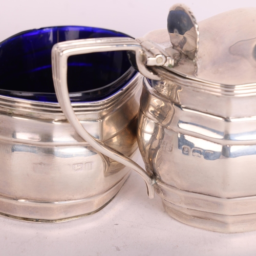 2714 - A George V silver 3-piece cruet set, S Blanckensee & Son Ltd, Birmingham 1919, comprising mustard po... 