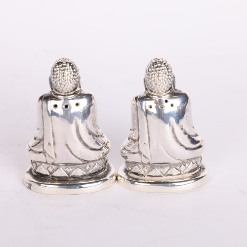 2716 - A pair of Japanese novelty sterling silver Buddha pepperettes, 5.5cm