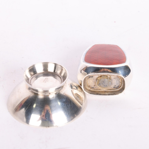 2719 - 2 Danish modernist sterling silver and red enamel cruets, makers include Anton Michelsen and Volmer ... 