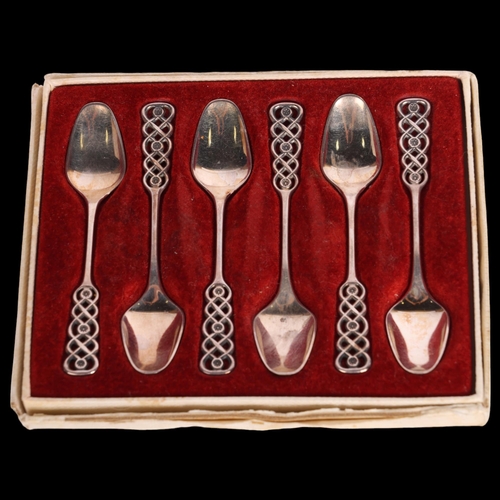 2728 - DAVID ANDERSEN - a cased set of 6 Norwegian modernist silver coffee spoons, 10.5cm