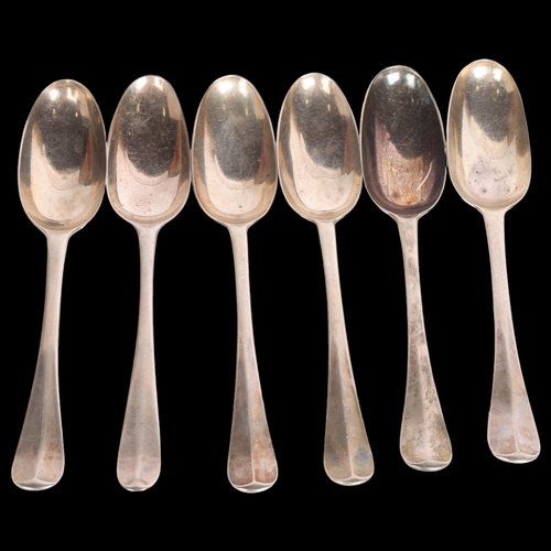 2730 - A set of 6 George II silver Hanoverian pattern tablespoons, James Wilks, London 1730, 20cm, 12.2oz t... 