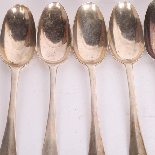 2730 - A set of 6 George II silver Hanoverian pattern tablespoons, James Wilks, London 1730, 20cm, 12.2oz t... 