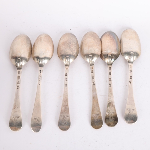 2730 - A set of 6 George II silver Hanoverian pattern tablespoons, James Wilks, London 1730, 20cm, 12.2oz t... 