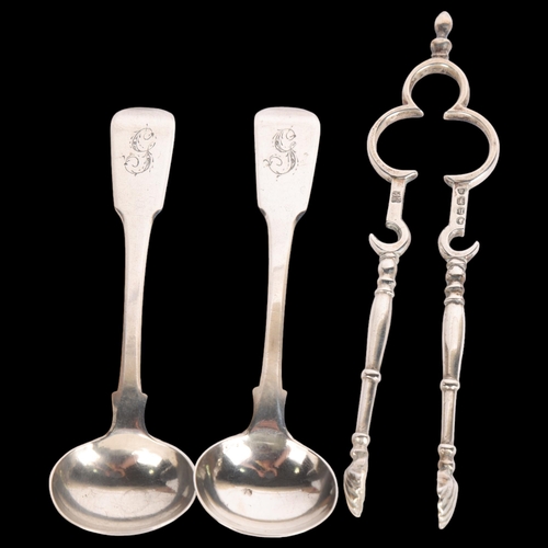 2733 - Various silver, including Victorian sugar nips, London 1875, and pair of mustard spoons, London 1817... 