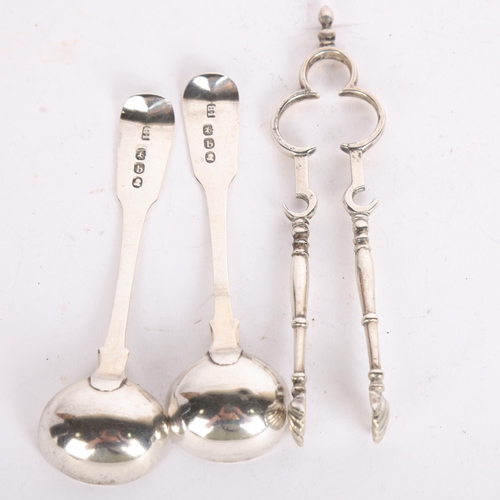 2733 - Various silver, including Victorian sugar nips, London 1875, and pair of mustard spoons, London 1817... 