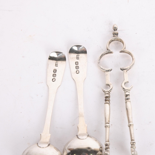 2733 - Various silver, including Victorian sugar nips, London 1875, and pair of mustard spoons, London 1817... 