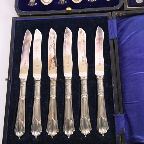 2734 - 5 cased sets of silver flatware, including teaspoons and dessert knives, 5.3oz weighable