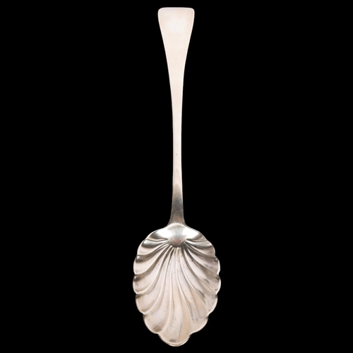 2737 - A George IV silver Old English pattern serving spoon, Jonathan Hayne, London 1830, relief sunburst b... 