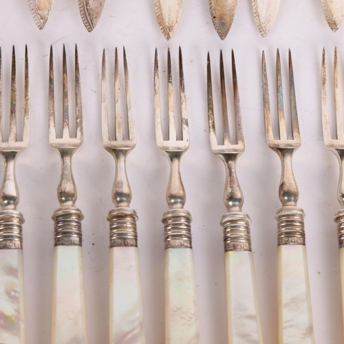 2740 - A set of George V mother-of-pearl handled silver dessert cutlery for 12 people, Cooper Brothers & So... 