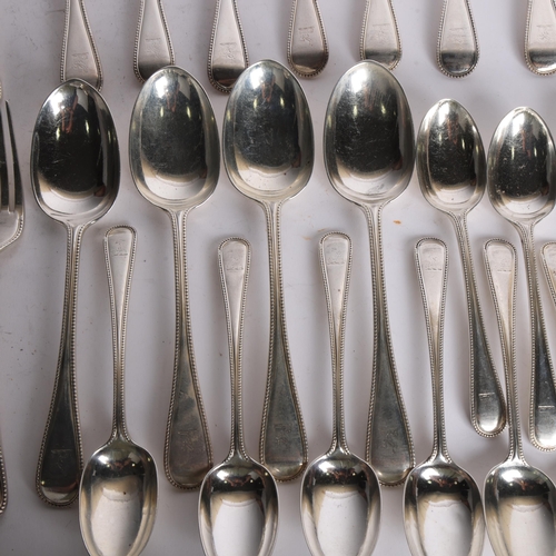 2741 - A quantity of Victorian silver Old English Bead Edge pattern flatware, mostly Chawner & Co, London 1... 