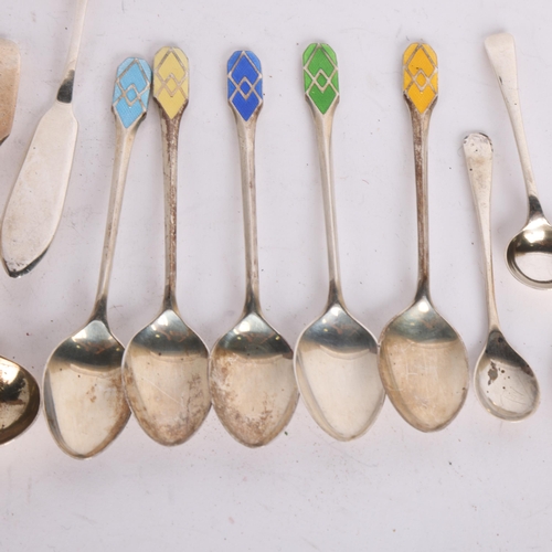 2744 - Various silver flatware, including enamel teaspoons, 4.2oz total