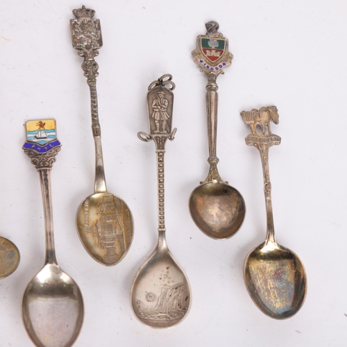 2745 - Various silver flatware, including Continental souvenir spoons, Victorian shell sugar sifter spoon, ... 