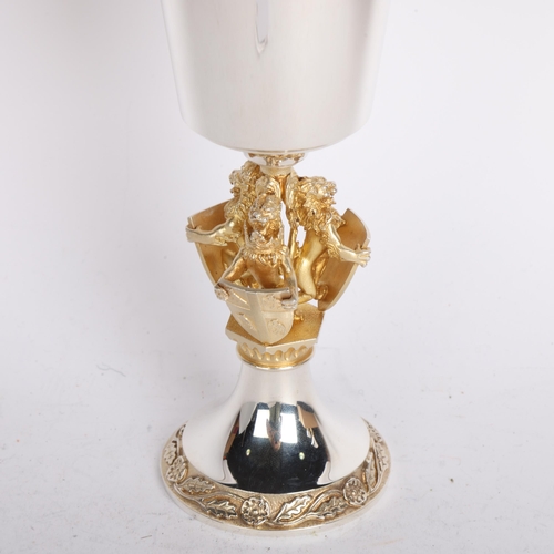 2756 - AURUM - an Elizabeth II parcel-gilt silver 'College Of Arms' goblet, by Hector Miller, London 1984, ... 