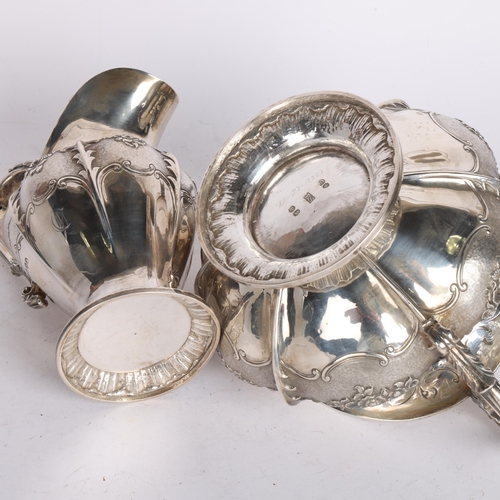 2762 - A George IV silver pumpkin sugar bowl and cream jug set, Benjamin Smith, London 1830, relief embosse... 